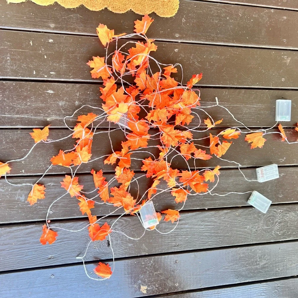 5 strands of led battery powered lighted fall leaves garland